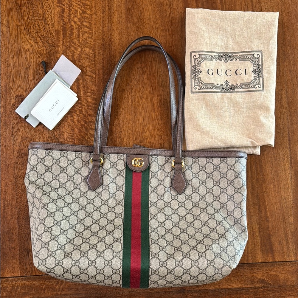 Gucci Ophidia Large Tote Bag, Beige and Dark Brown GG Supreme